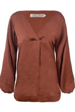 Cheap Carolina Charlotte V-Neck Long Sleeve Top Rust