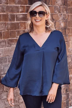 Cheap Carolina Charlotte V-Neck Long Sleeve Top Navy