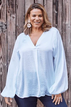 Flash Sale Carolina Charlotte V-Neck Long Sleeve Top White
