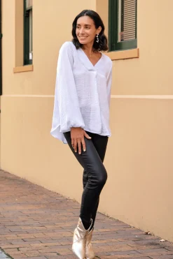 Flash Sale Carolina Charlotte V-Neck Long Sleeve Top White