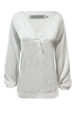 Flash Sale Carolina Charlotte V-Neck Long Sleeve Top White