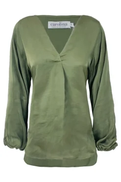Cheap Carolina Charlotte V-Neck Long Sleeve Top Olive