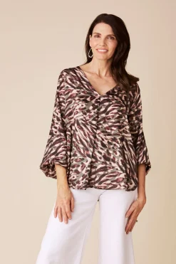 Hot Carolina Charlotte V-Neck Long Sleeve Top Kenza Print