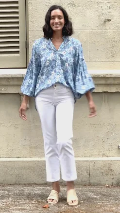 Outlet Carolina Dana Floral Long Sleeve Top Blue