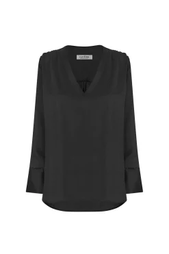 Hot Carolina Daniella V-Neck Long Sleeve Top Black