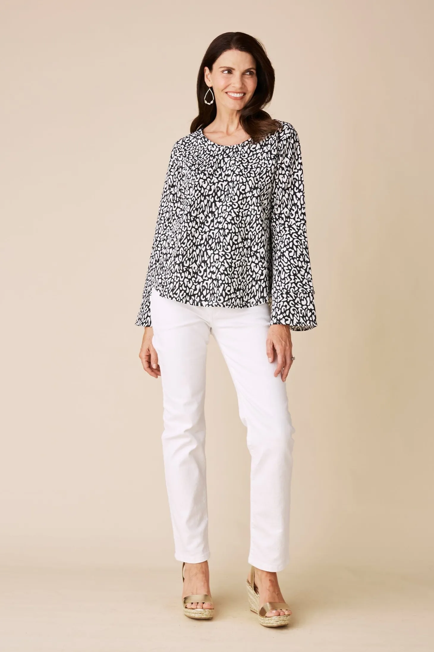 Sale Carolina Diana Long Sleeve Top Black and White