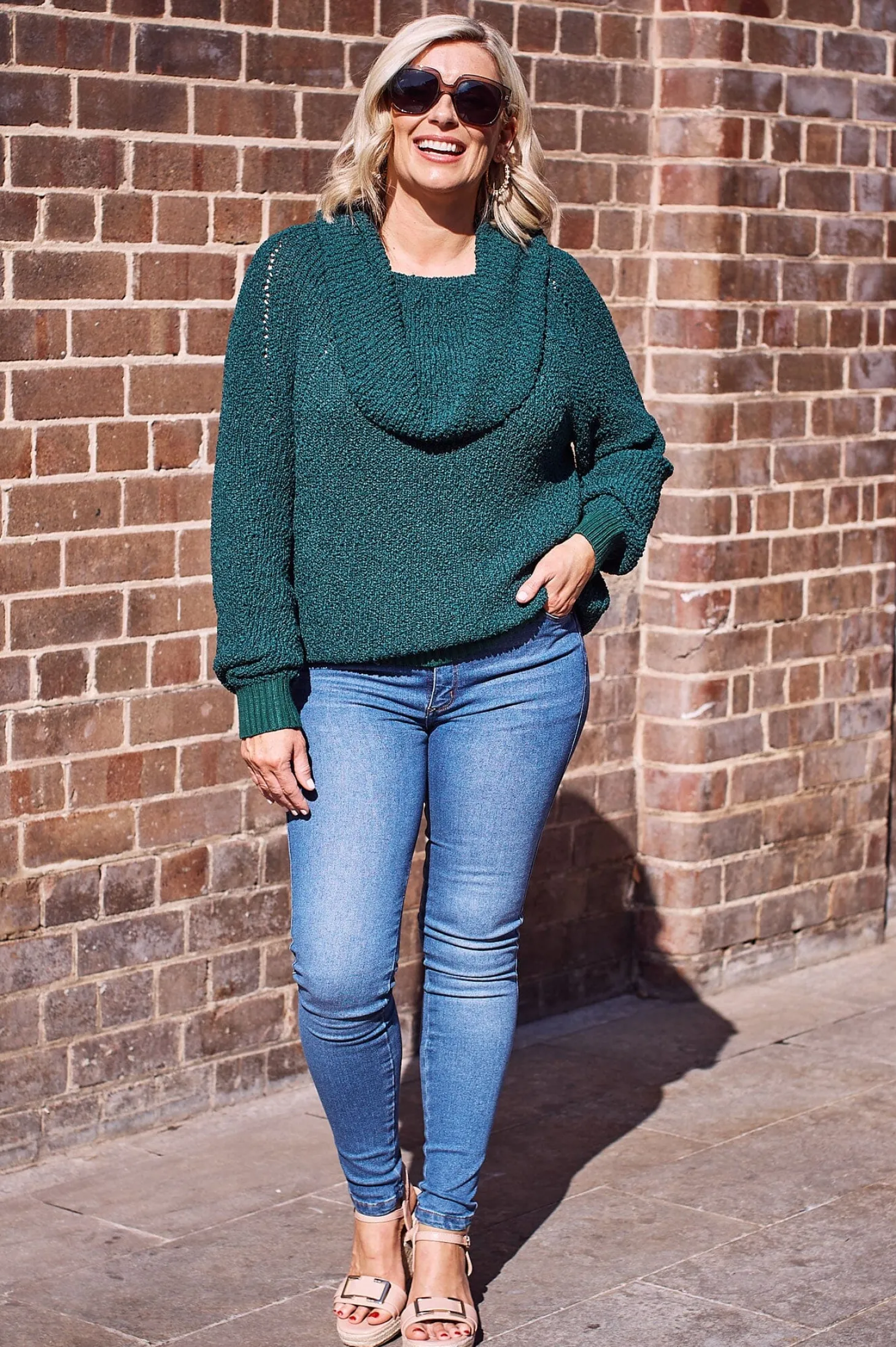 New Carolina Eira Off Shoulder Knit Forest Green