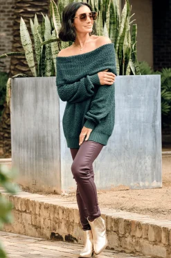 New Carolina Eira Off Shoulder Knit Forest Green