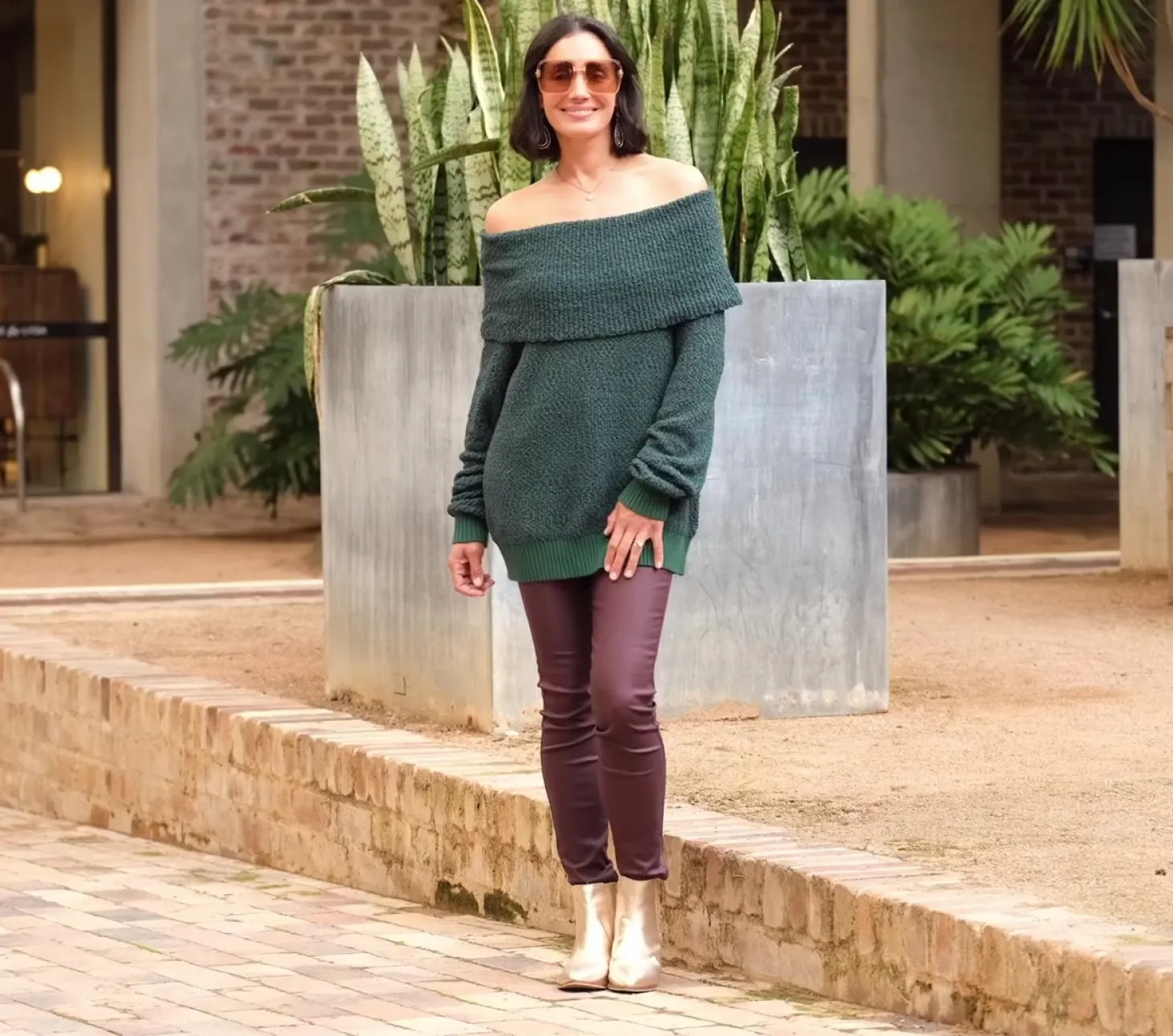 New Carolina Eira Off Shoulder Knit Forest Green