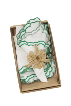 Hot Carolina Embroidered Linen Napkin Emerald Set of 4