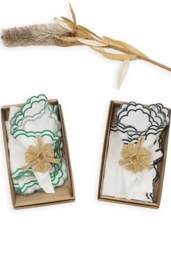Hot Carolina Embroidered Linen Napkin Emerald Set of 4