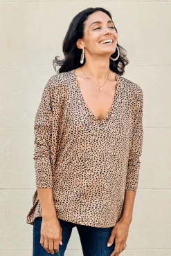 Best Sale Carolina Erica Essential Long Sleeve Top Cheetah Camel