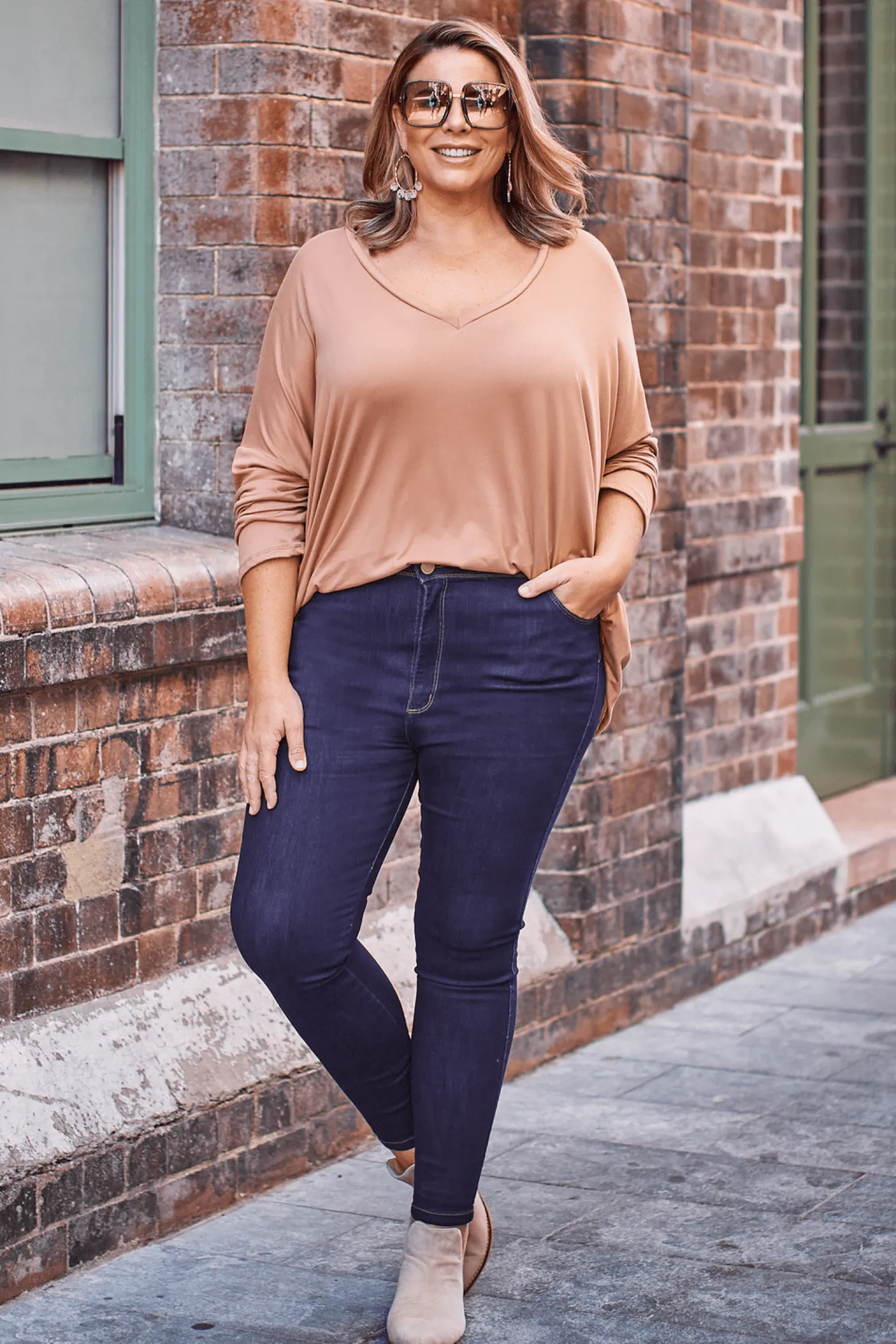 Hot Carolina Erica Essential Long Sleeve Top Camel