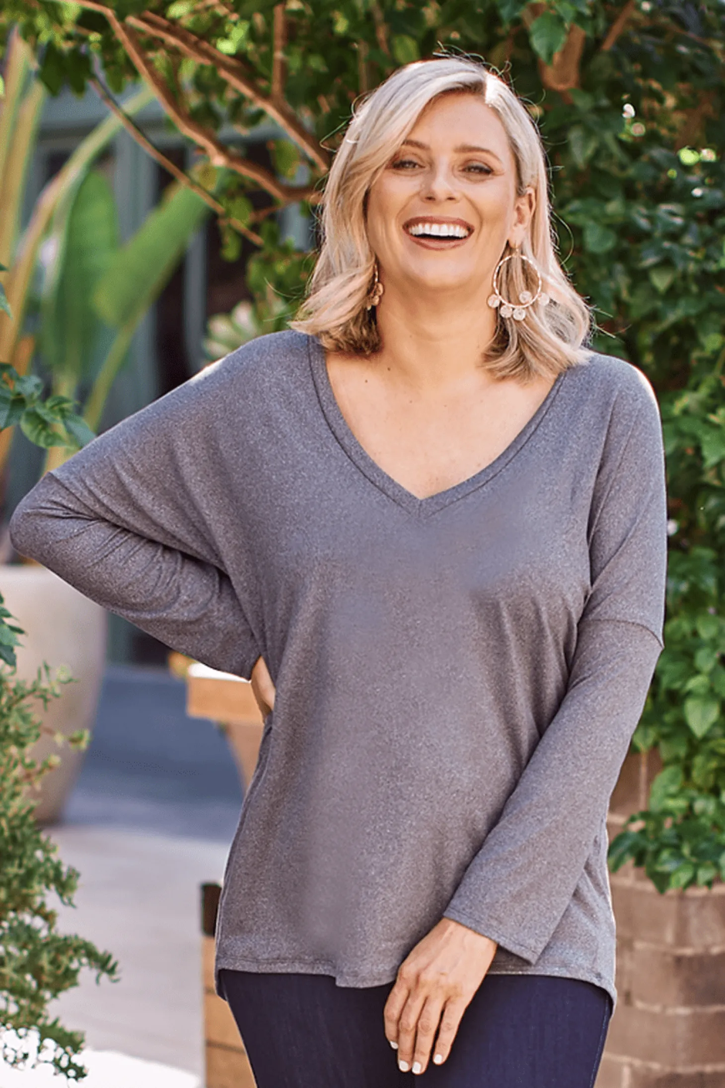 Cheap Carolina Erica Essential Long Sleeve Top Charcoal