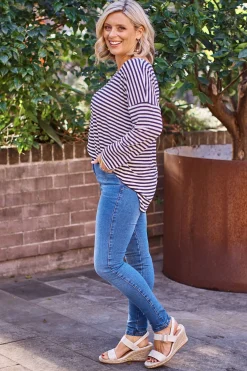 Clearance Carolina Erica Essential Long Sleeve Top Striped Navy