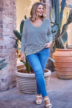 Clearance Carolina Erica Essential Long Sleeve Top Striped Navy