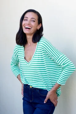 Best Carolina Erica Essential Long Sleeve Top Striped Emerald