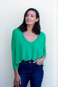 Outlet Carolina Erica Essential Long Sleeve Top Emerald