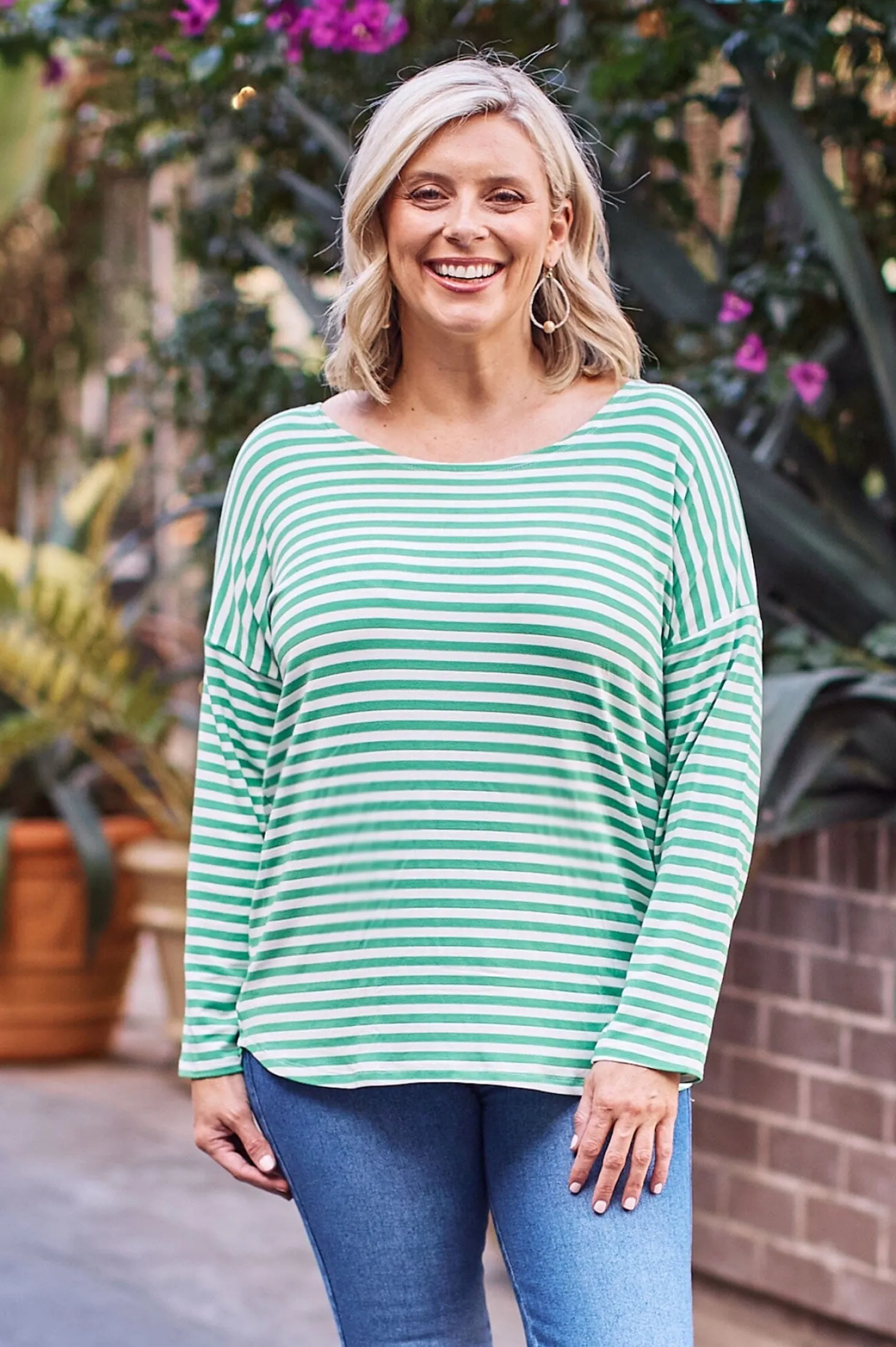 Fashion Carolina Erica Essential Top Round Neck Striped Emerald