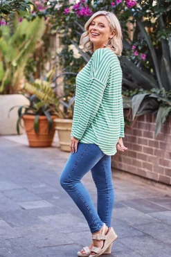 Fashion Carolina Erica Essential Top Round Neck Striped Emerald