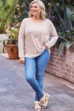 Discount Carolina Erica Essential Top Round Neck Striped Camel