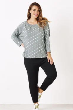 Hot Carolina Essential Long Sleeve Spotted Top Aloe