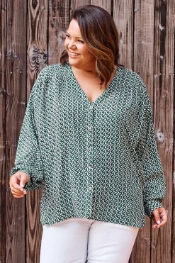 Store Carolina Florence Long Sleeve V-Neck Buttoned Top