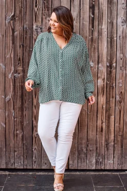 Store Carolina Florence Long Sleeve V-Neck Buttoned Top
