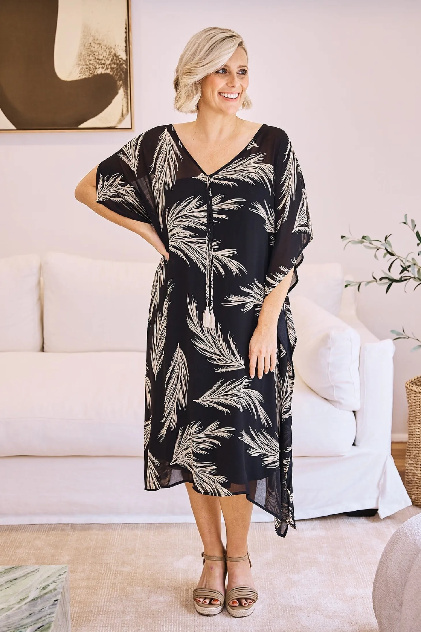 Discount Carolina Frances Feather Kaftan Black