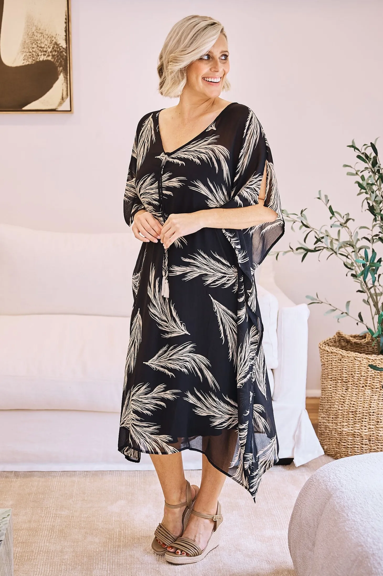 Discount Carolina Frances Feather Kaftan Black