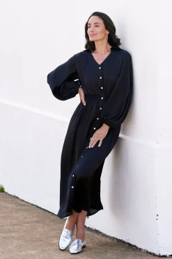 Online Carolina Georgina Long Sleeve Dress Black with Collar