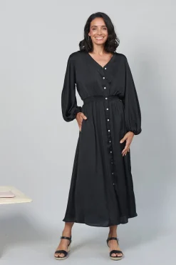 Online Carolina Georgina Long Sleeve Dress Black with Collar