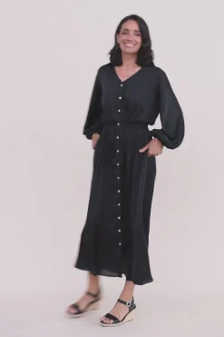 Online Carolina Georgina Long Sleeve Dress Black with Collar
