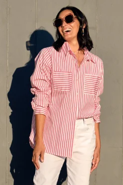 Best Sale Carolina Gina Long Sleeve Collared Shirt Striped Pink