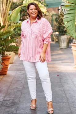 Best Sale Carolina Gina Long Sleeve Collared Shirt Striped Pink