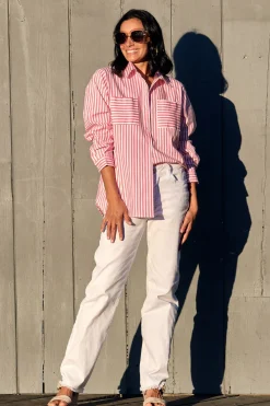 Best Sale Carolina Gina Long Sleeve Collared Shirt Striped Pink