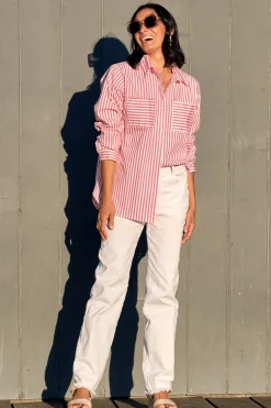 Best Sale Carolina Gina Long Sleeve Collared Shirt Striped Pink