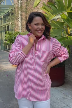 Best Sale Carolina Gina Long Sleeve Collared Shirt Striped Pink