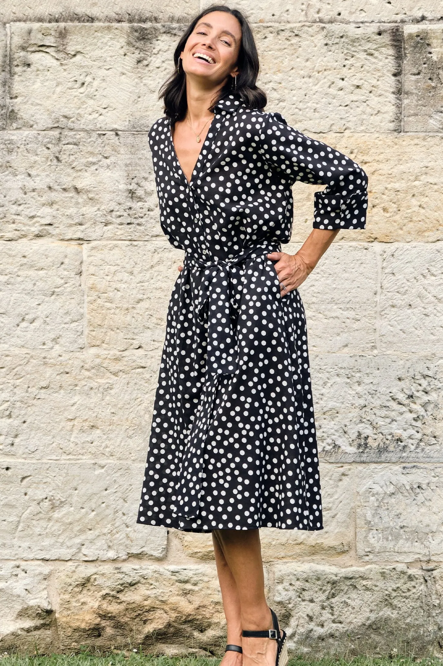 Clearance Carolina Gina Polka Dot Dress Black and White