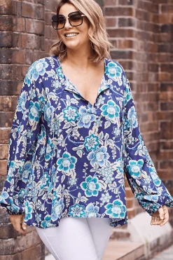 Fashion Carolina Harriet Floral Long Sleeve Top Navy