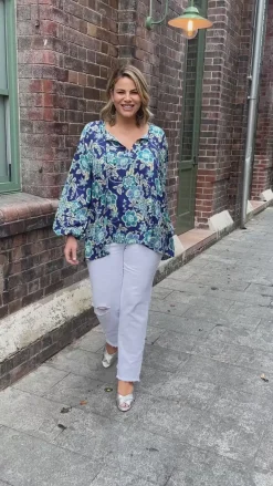 Fashion Carolina Harriet Floral Long Sleeve Top Navy