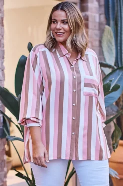Online Carolina Heather Striped Collared Long Sleeve Shirt