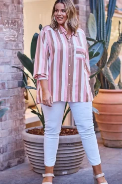 Online Carolina Heather Striped Collared Long Sleeve Shirt