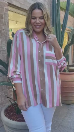Online Carolina Heather Striped Collared Long Sleeve Shirt