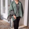 Store Carolina Hollie Wrap Ivory and Emerald Swirls