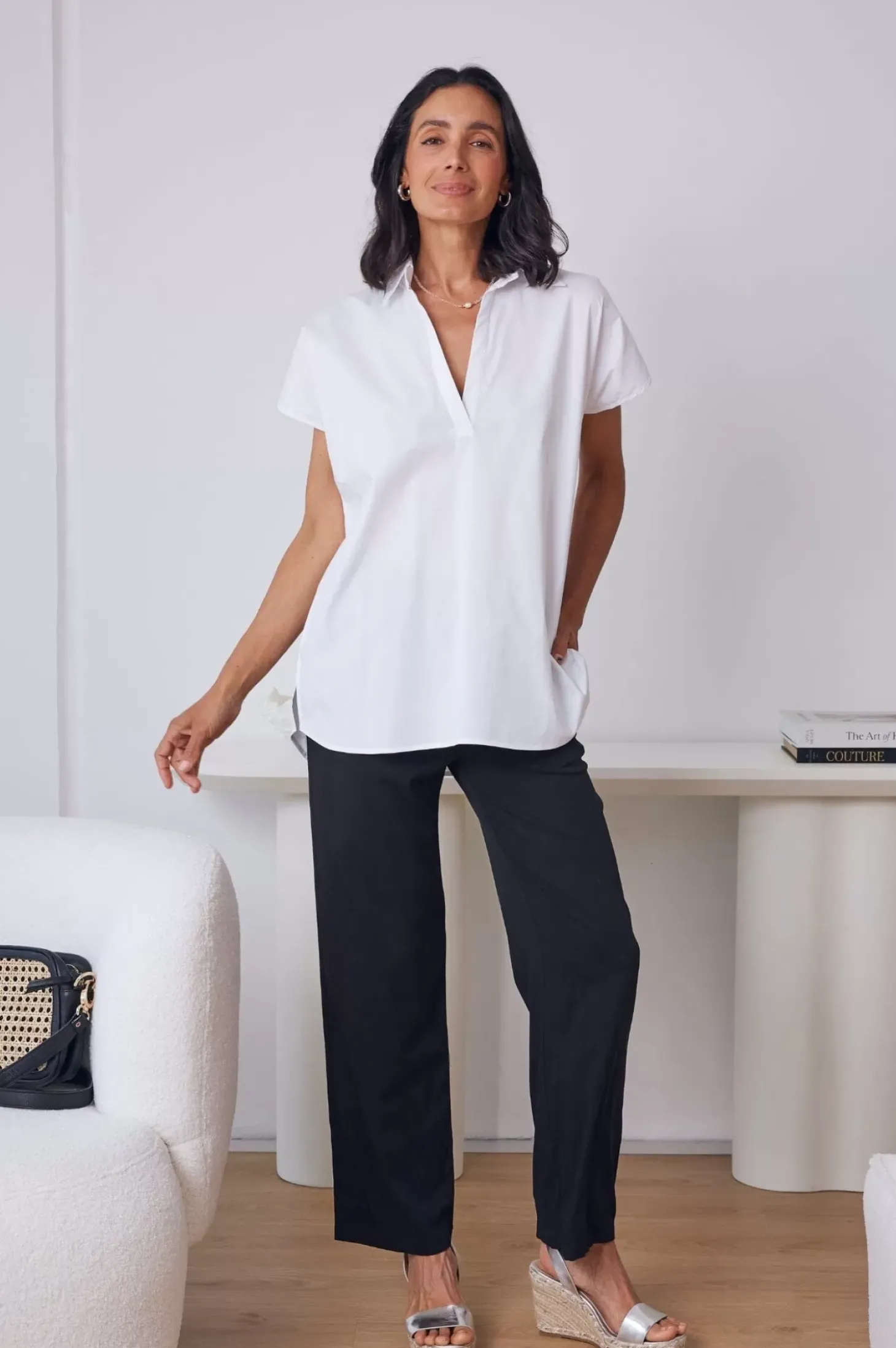Sale Carolina Indiana Short Sleeve Collared Top White-Pre Order