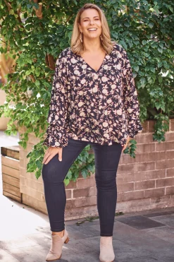 Sale Carolina Jada Floral Long Sleeve Top Black