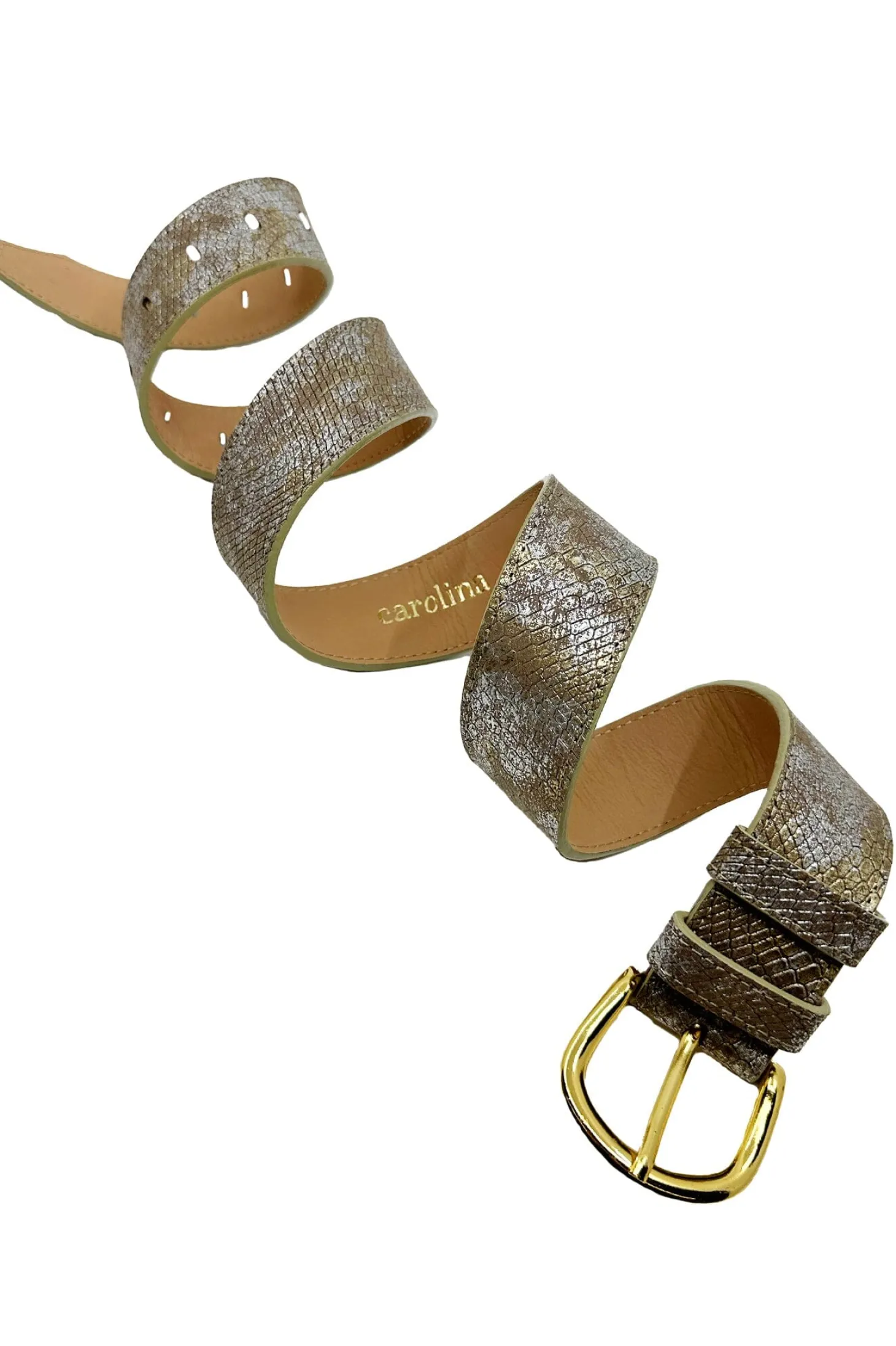 Sale Carolina Jeans Belt Metallic Blush Snake Print