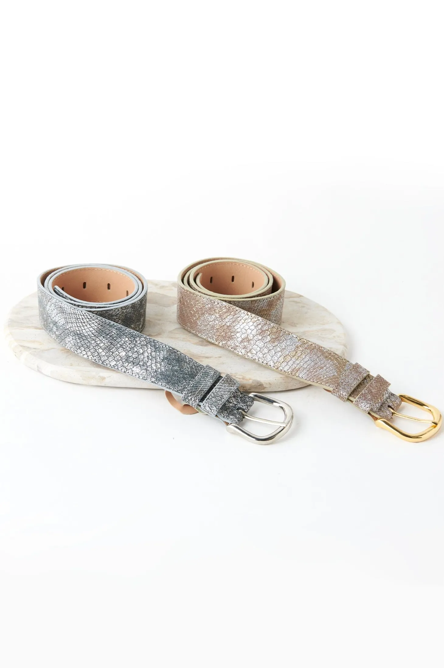 Sale Carolina Jeans Belt Metallic Blush Snake Print