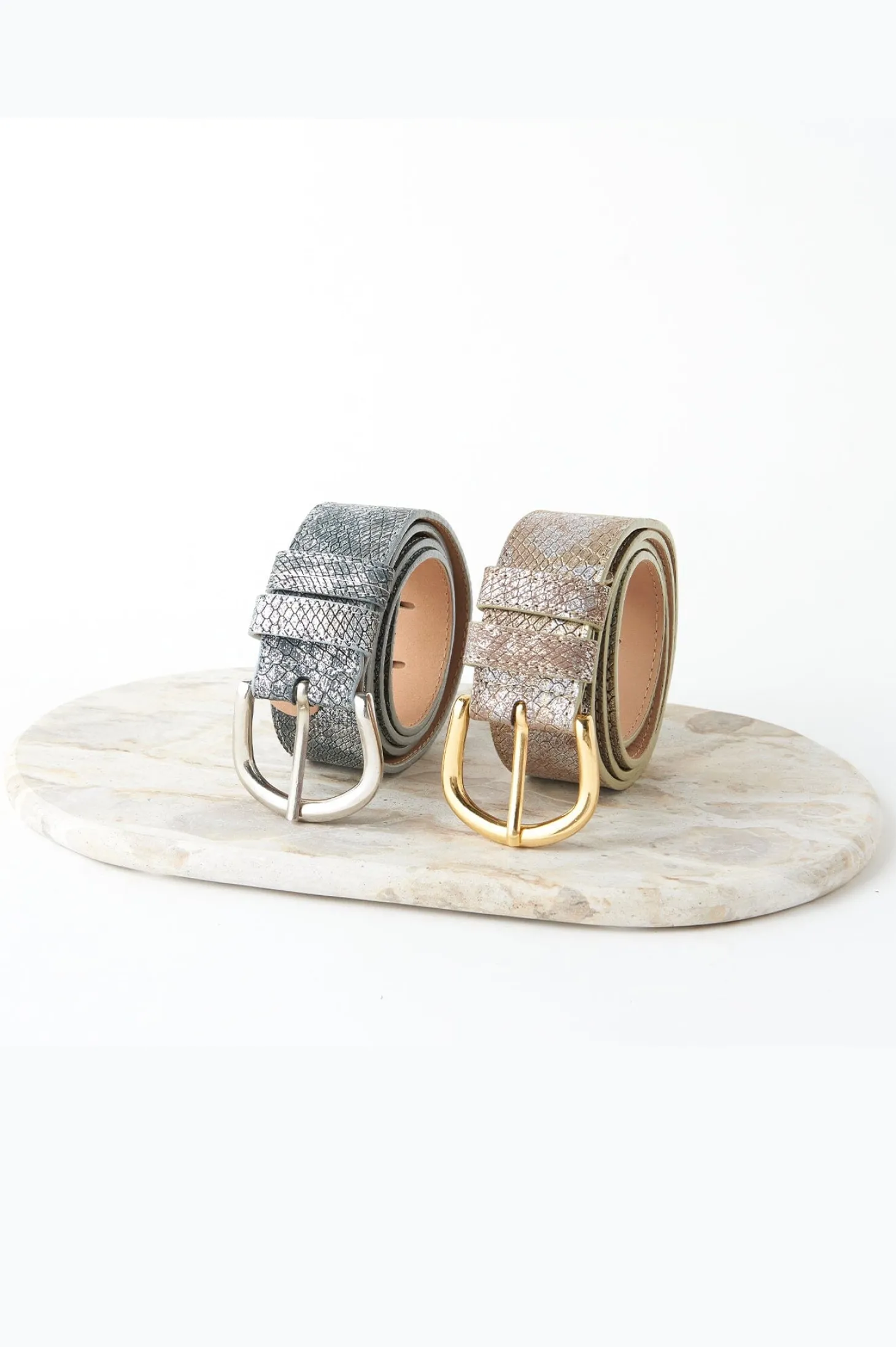 Sale Carolina Jeans Belt Metallic Blush Snake Print